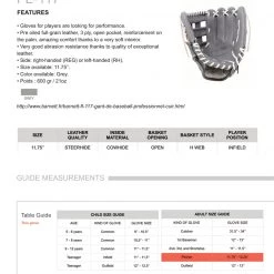 Barnettsports FL-117 Baseball And Softball Glove, Leather, Infield / Fastpitch 11.7, Light Grey