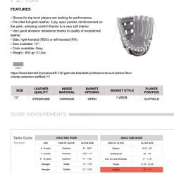 Barnett.store FL-130 Professional Baseball Glove, Full Grain Leather, Outfield, Softball, 13'' Gloves