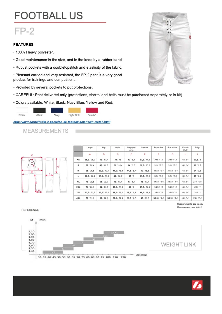 Barnettsports Textiles FP-2 Football Pants, Match 12 Barnettsports Textiles FP-2 Football Pants, Match