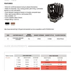 Barnettsports GL-120 Competition Baseball Glove, Genuine Leather, Outfield 12 Black