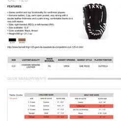 Barnettsports GL-125 Competition Baseball Glove, Genuine Leather, Outfield 12.5, Black Gloves