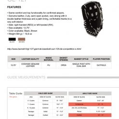 Barnettsports Gloves GL-127 Competition Baseball Glove, Genuine Leather, Outfield 12.7, Brown 13 Barnettsports Gloves GL-127 Competition Baseball Glove, Genuine Leather, Outfield 12.7, Brown