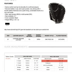 Barnettsports GL-201 Competition Catcher Baseball Glove, Genuine Leather, Adult 31, Black Gloves