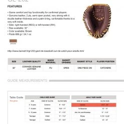 Barnettsports Gloves GL-202 Competition Catcher Baseball Glove, Genuine Leather, Adult 32, Brown