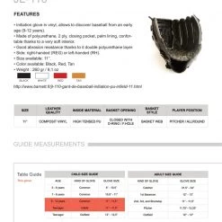 Barnett.store Gloves JL-110 Baseball Glove, Outfield, Polyurethane, Size 11