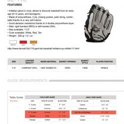 Barnettsports Gloves JL-115 Baseball Glove, Outfield, Polyurethane, Size 11,5