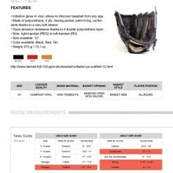 Barnett.store JL-120 - Baseball Glove, Outfield, Polyurethane, Size 12.5