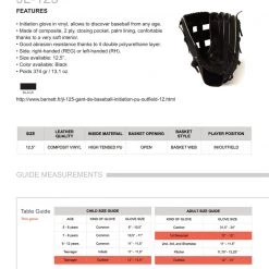 Barnettsports JL-125 Vinyl Baseball Glove, Outfield, Size 12,5, Black Gloves